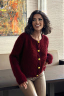 Düğme Detaylı Peluş Triko Hırka N-102