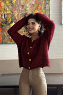 Düğme Detaylı Peluş Triko Hırka N-102