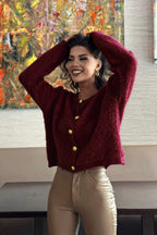 Düğme Detaylı Peluş Triko Hırka N-102