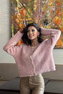 Düğme Detaylı Peluş Triko Hırka N-102