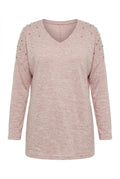 Pembe boncuklu büyük beden kadın sweatshirt ön çekim