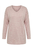 Pembe boncuklu büyük beden kadın sweatshirt ön çekim