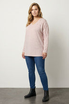Pembe boncuklu büyük beden kadın sweatshirt ön çekim