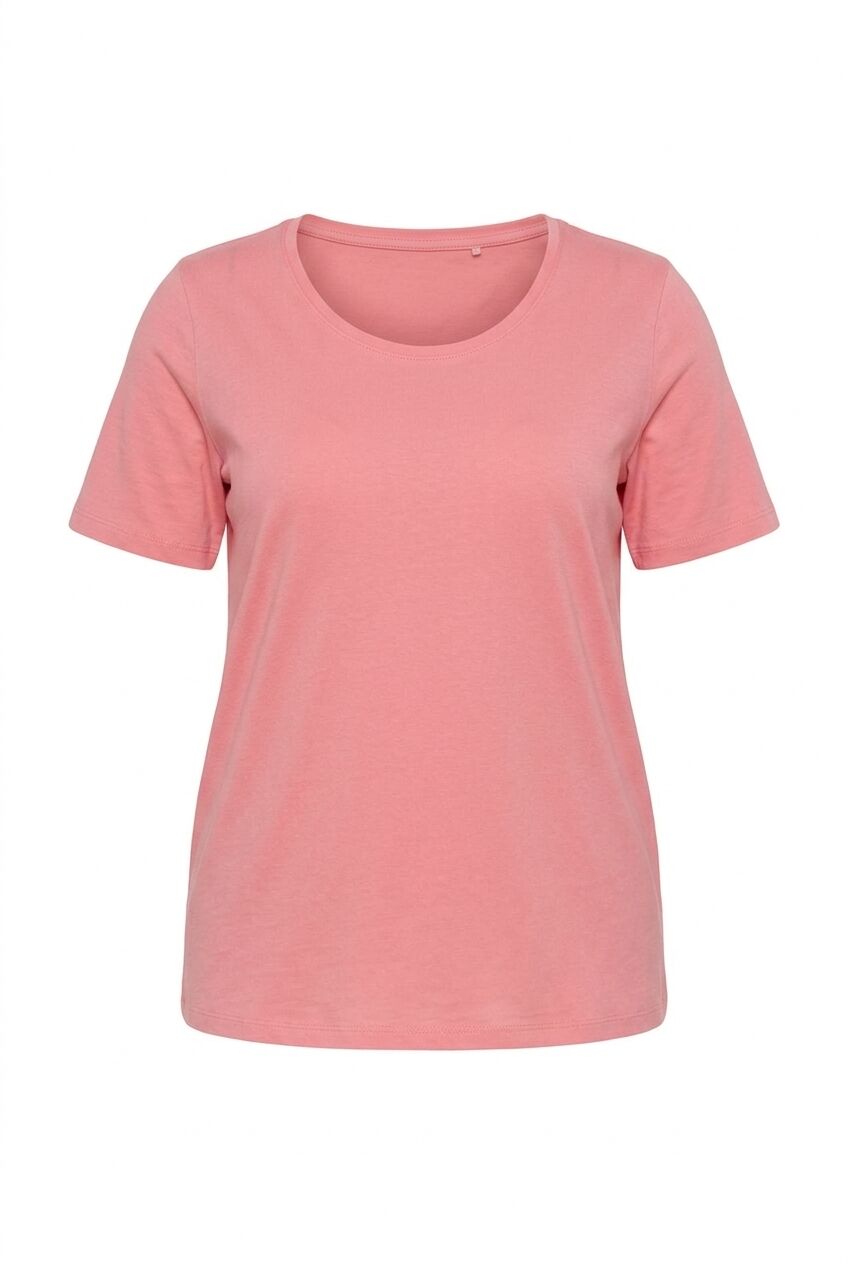 Pembe düz büyük beden kadın kısa kol tişört ön görünüm
