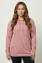 Pembe fitilli büyük beden kadın sweatshirt ön çekim