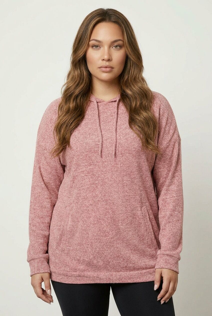 Pembe fitilli büyük beden kadın sweatshirt ön çekim