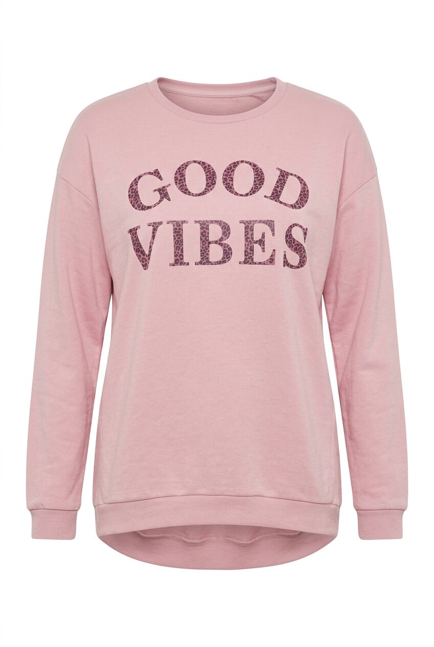 Pembe leopar desenli büyük beden kadın sweatshirt ön