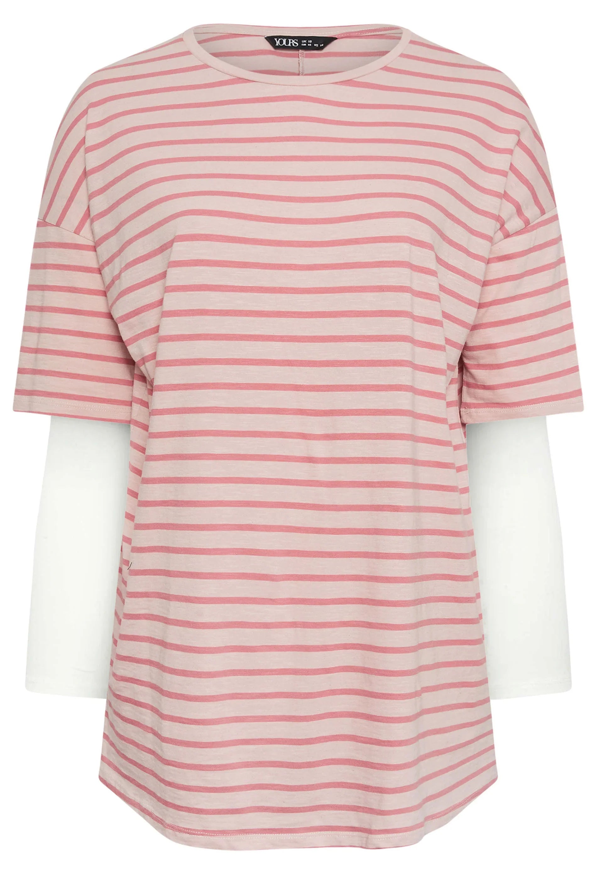 Büyük Beden Bisiklet Yaka Çift Katlı Kolları Çizgili T-shirt 303119