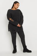 Büyük Beden Uzun Kollu Bisiklet Yaka Yırtık Detaylı Triko Kazak 303582