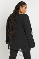 Büyük Beden Uzun Kollu Bisiklet Yaka Yırtık Detaylı Triko Kazak 303582