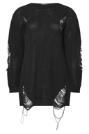 Büyük Beden Uzun Kollu Bisiklet Yaka Yırtık Detaylı Triko Kazak 303582