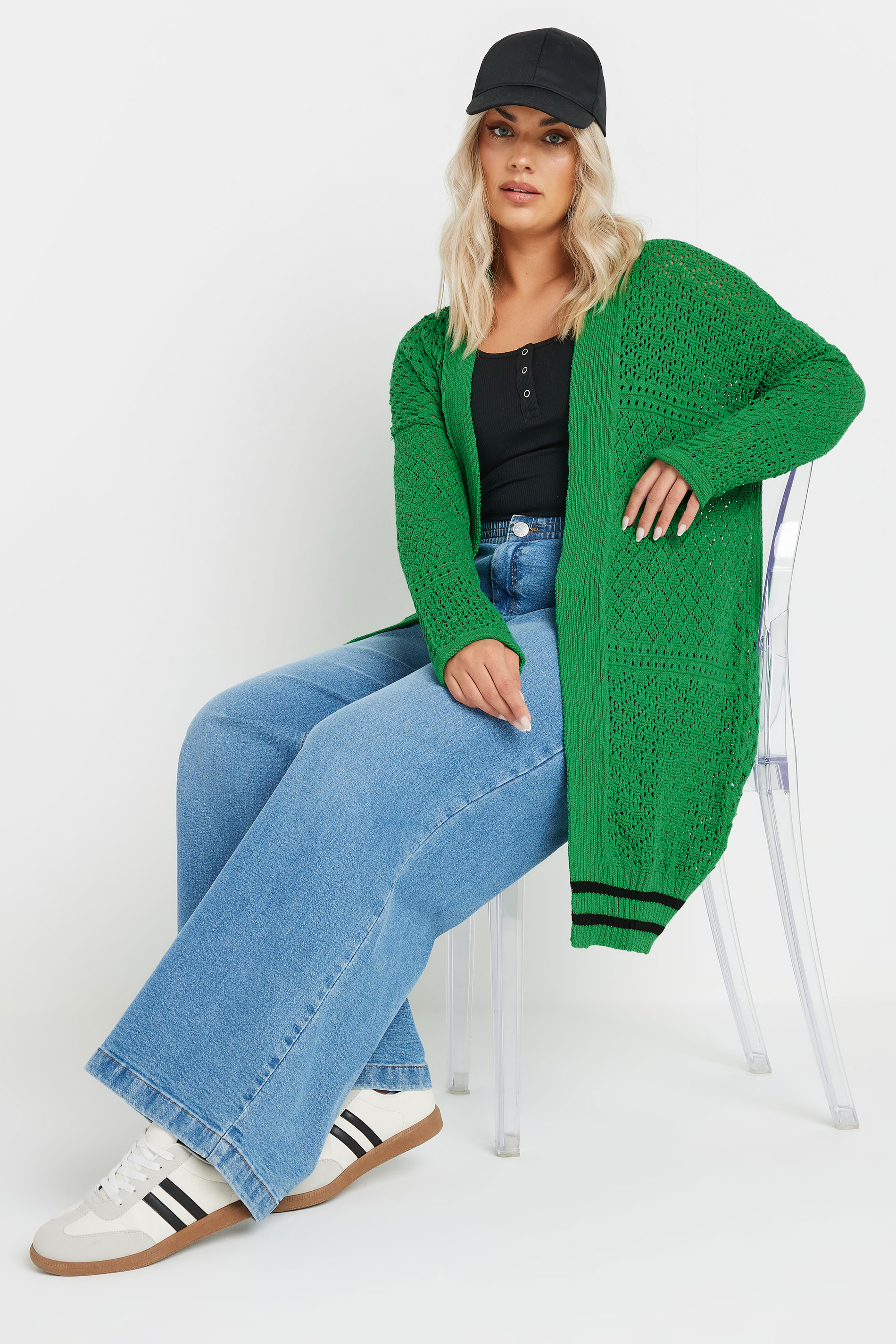 Büyük Beden Uzun Kollu Önü Kapamasız Uzun Dantel Hırka 302325