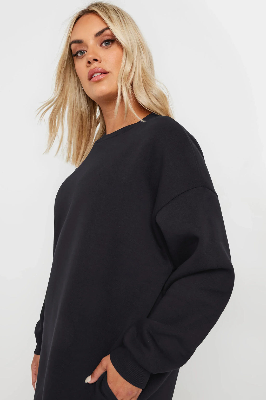 Büyük Beden Bisiklet Yaka Uzun Kollu Kısa Sweat Elbise 126443
