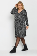 Büyük Beden V Yaka Uzun Kollu Desenli Midi Boy Elbise 137785