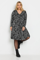 Büyük Beden V Yaka Uzun Kollu Desenli Midi Boy Elbise 137785