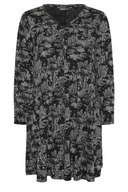 Büyük Beden V Yaka Uzun Kollu Desenli Midi Boy Elbise 137785