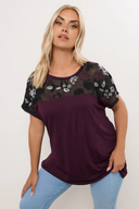 Büyük Beden Bisiklet Yaka Kısa Kollu Payet Detaylı Bluz 322209