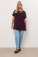 Büyük Beden Bisiklet Yaka Kısa Kollu Payet Detaylı Bluz 322209