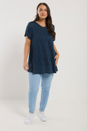 Büyük Beden V Yaka Kısa Kollu Dantel Detaylı Astarsız Bluz 303263