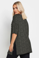 Büyük Beden Bisiklet Yaka Payet İşlemeli Yırtmaç Detaylı Bluz 303080