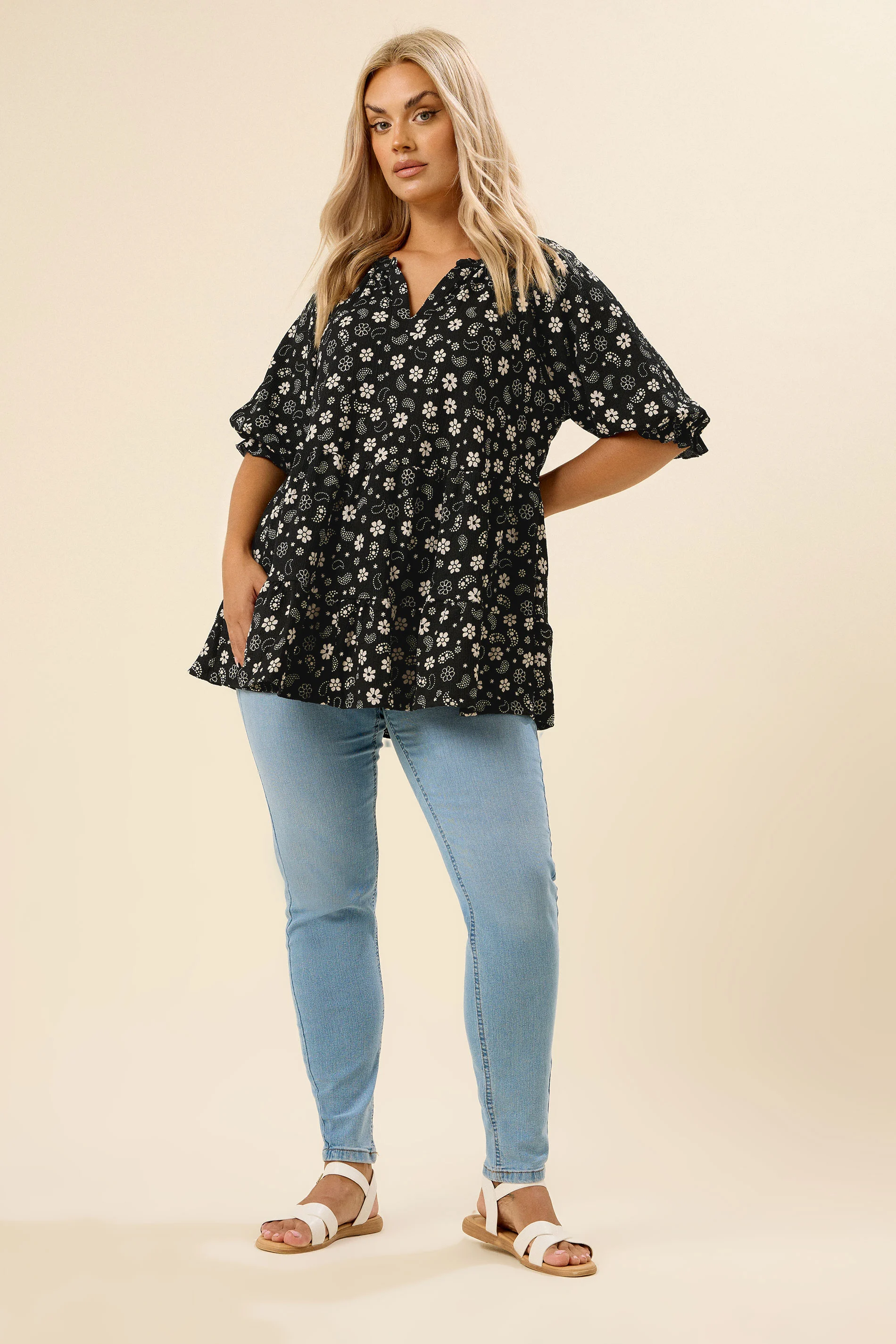 Büyük Beden Çentik Yaka Kısa Kollu Eteği Fırfırlı Bluz 322571