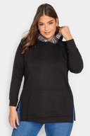 Büyük Beden Uzun Kollu Cepli Yanı Yırtmaçlı Kapüşonu Desenli Sweatshirt 300318