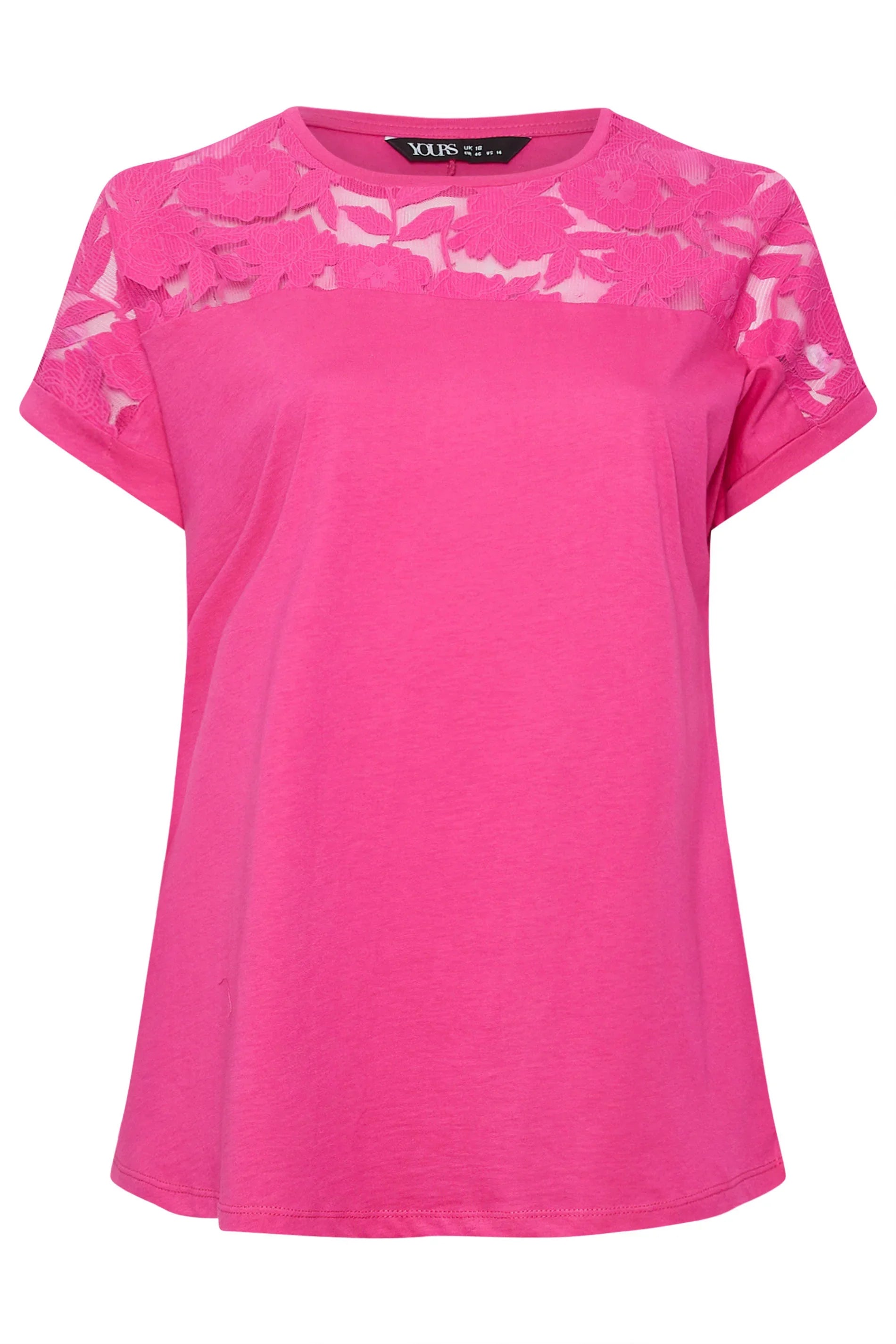 Büyük Beden Bisiklet Yaka Tül Detaylı Kısa Kollu T-shirt 321835