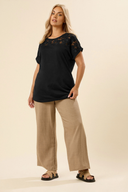 Büyük Beden Bisiklet Yaka Tül Detaylı Kısa Kollu T-shirt 321125