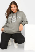 Büyük Beden Kapüşonlu Uzun Kollu Baskılı Sweatshirt 301145