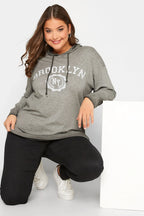 Büyük Beden Kapüşonlu Uzun Kollu Baskılı Sweatshirt 301145