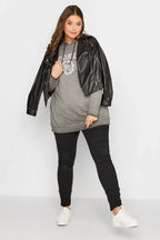 Büyük Beden Kapüşonlu Uzun Kollu Baskılı Sweatshirt 301145