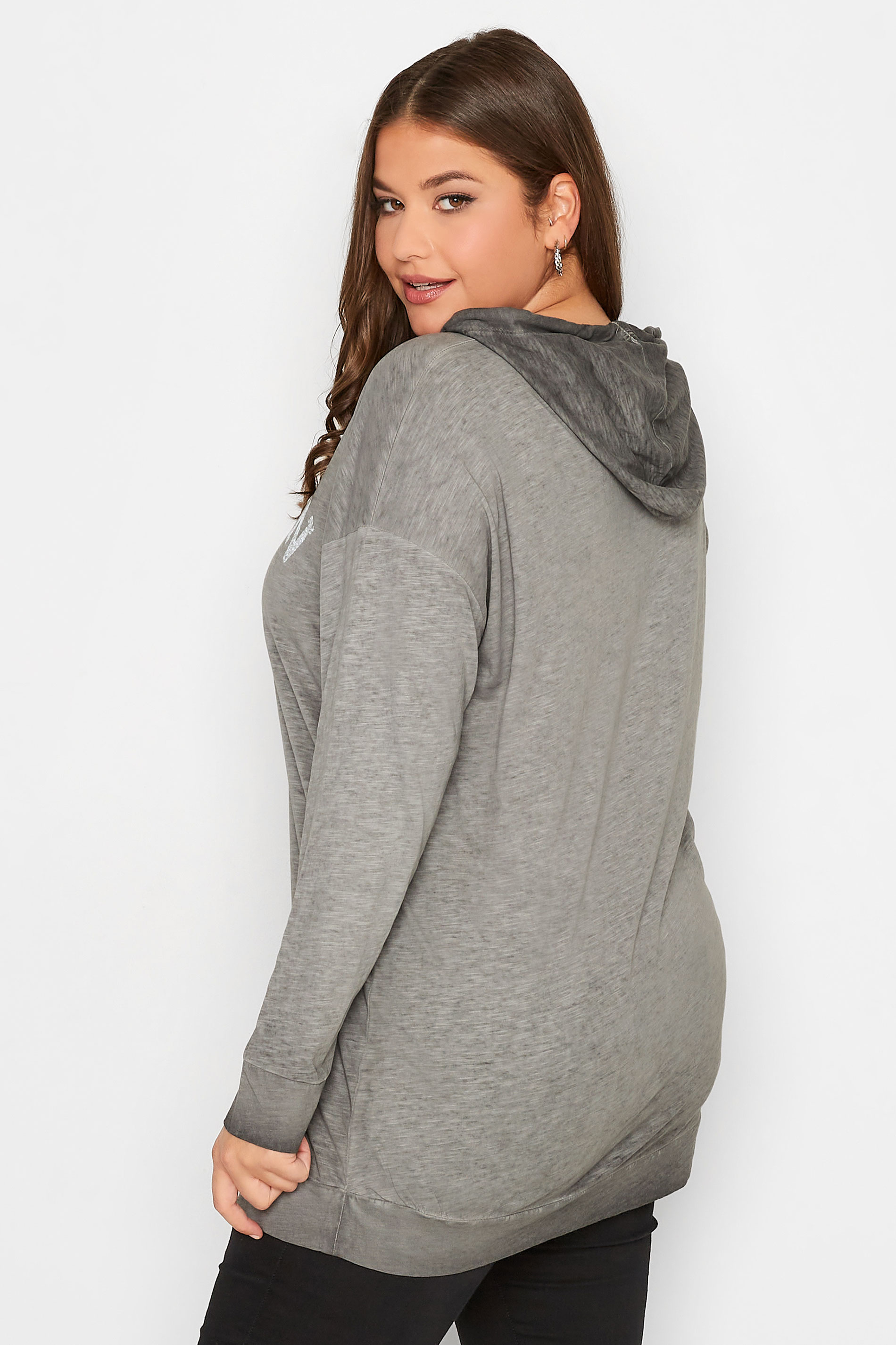 Büyük Beden Kapüşonlu Uzun Kollu Baskılı Sweatshirt 301145