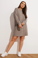 Büyük Beden Uzun Kollu Bisiklet Yaka Yumuşak Dokulu Elbise 321599