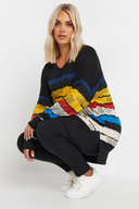 Büyük Beden V Yaka Çizgili Yanları Yırtmaçlı Uzun Kollu Bluz 302920