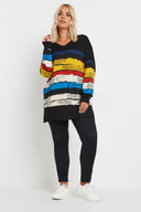 Büyük Beden V Yaka Çizgili Yanları Yırtmaçlı Uzun Kollu Bluz 302920