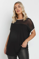 Büyük Beden Bisiklet Yaka Kısa Kollu Yakası Tül Detaylı Bluz 303847
