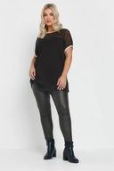 Büyük Beden Bisiklet Yaka Kısa Kollu Yakası Tül Detaylı Bluz 303847