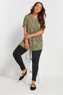 Büyük Beden Çentik Yaka Kısa Kollu Eteği Asimetrik Kesim Desenli Bluz 303867