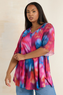 Büyük Beden Uzun Kolları Tül Detaylı Pileli V Yaka Bluz 321822