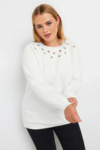 Büyük Beden Bisiklet Yaka Kuşgözü Detaylı Uzun Kollu Sweatshirt 302996