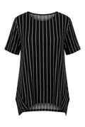 Siyah çizgili büyük beden kadın t-shirt ön çekim