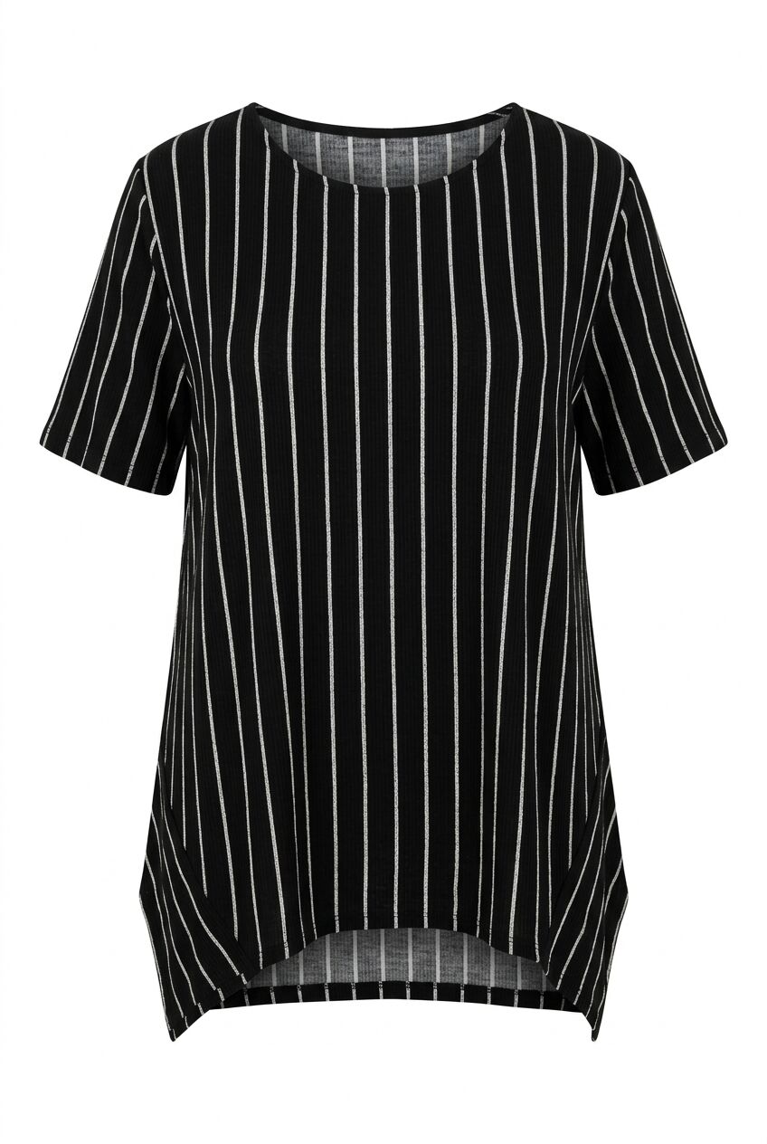 Siyah çizgili büyük beden kadın t-shirt ön çekim