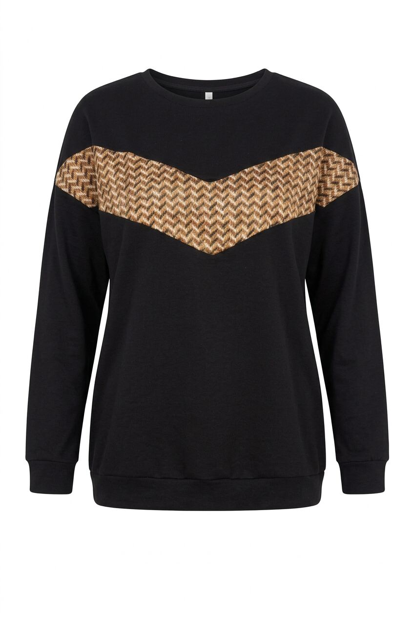 Siyah desenli büyük beden kadın sweatshirt ön çekim