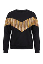 Siyah geometrik desenli büyük beden kadın sweatshirt ön