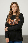 Siyah leopar desenli büyük beden kadın sweatshirt ön