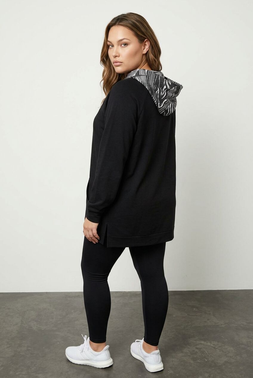 Siyah zebra desenli büyük beden kadın sweatshirt arka görünüm
