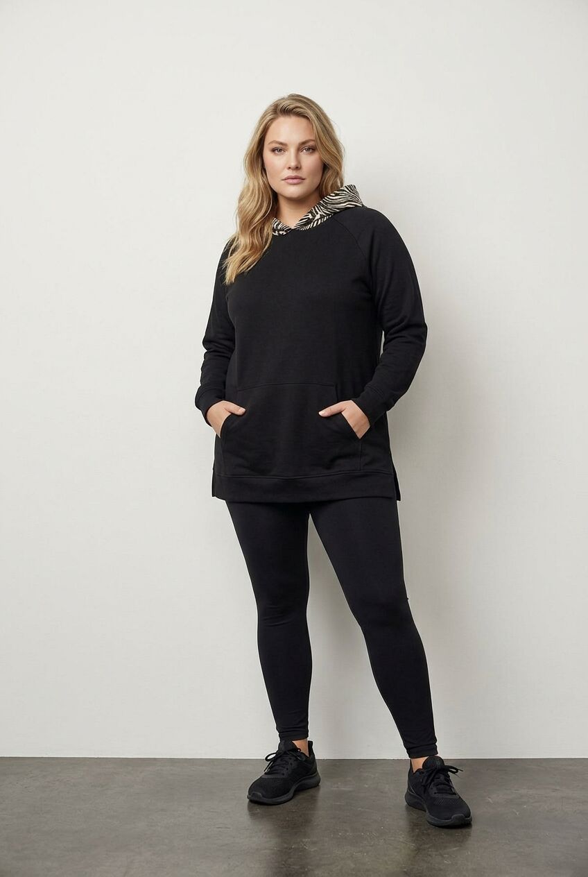 Siyah zebra desenli büyük beden kadın sweatshirt ön çekim