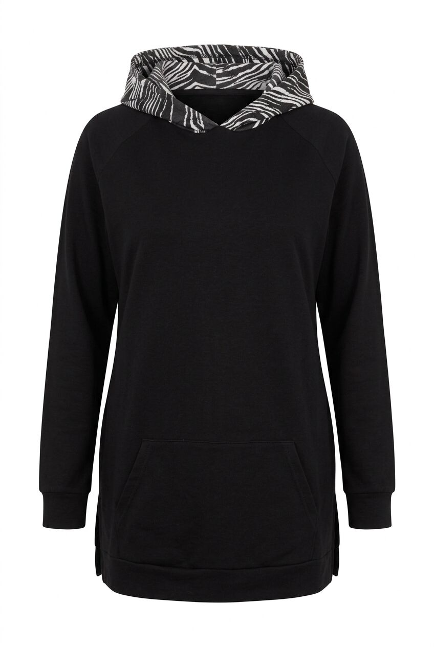 Siyah zebra desenli büyük beden kadın sweatshirt ön çekim