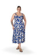 Büyük Beden Çiçek Desenli Kalın Askılı Beli Lastikli Elbise T-80