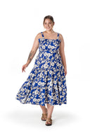 Büyük Beden Çiçek Desenli Kalın Askılı Beli Lastikli Elbise T-80